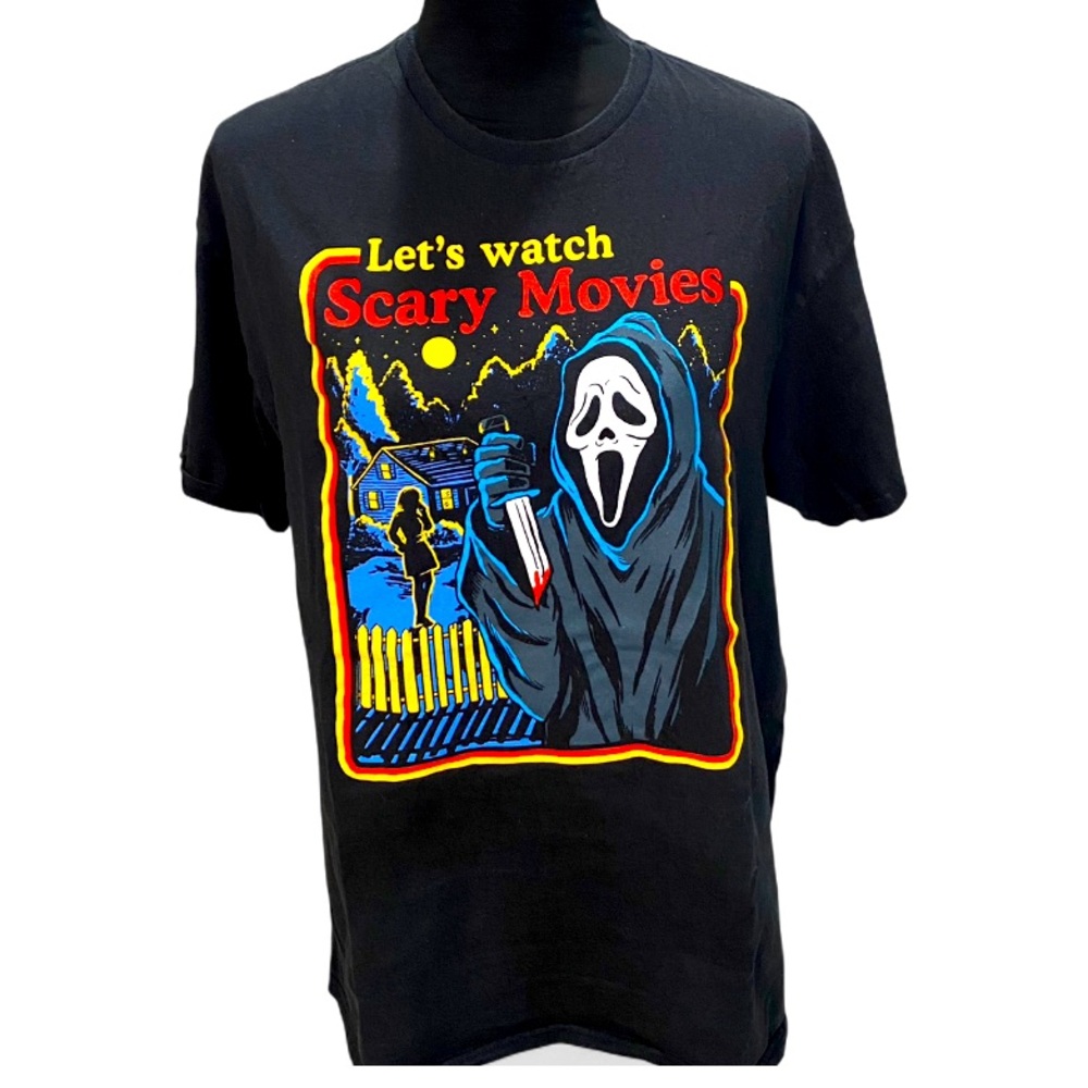Black Graphic Tee Ghost Face  Print